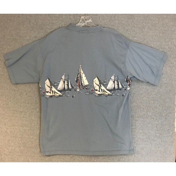 Keeler Bay Sail Boats art T-Shirt Mens Oversized Medium Faded Blue Short Sleeve - Picture 2 of 7